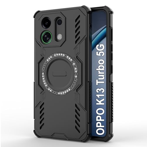 Image of Zapcase Back Case Cover for Oppo K13 Turbo 5G | Magnetic Case with Built-in Metal Ring | Supports MagSafe Charger, Wallet & Car Mount | Shockproof Hybrid PC + TPU | Black