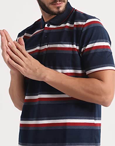 Image of INKKR Striped Men Polo Neck Half Sleeve T-Shirt