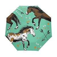 Horse Animal Print Compact Umbrella Auto Open Close Umbrella Travel Windproof Anti-UV