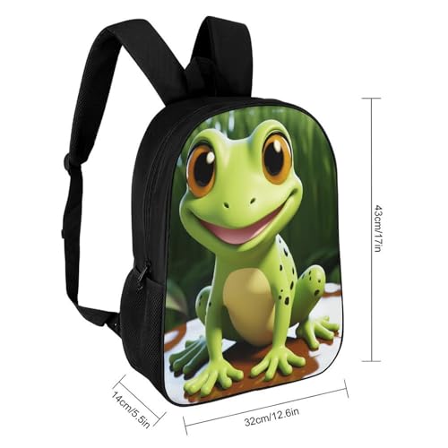 Unique Artistic 17" Durable Polyester Backpack Cute Frog Printed - Large Anti-Wrinkle Carryall with Adjustable Straps & Side Pockets2