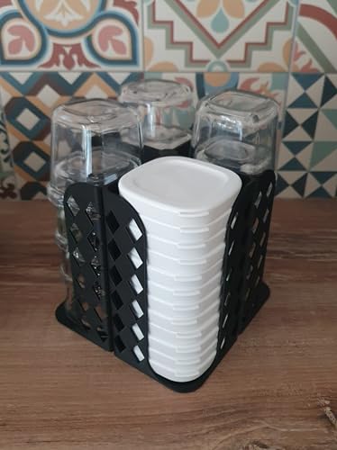 SEYLAB | Rangement 12 Pots et Couvercles pour Yaourtière SEB multi délices, Fabriqué en France (Noir)