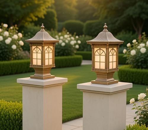 Image of Weldecor Outdoor Gate Pillar Lamp for Home Entrance Waterproof LED Garden Light (E27 Holder LED Bulb Comptaible) Antique Decorative Main Gate Post Lantern for Villa (Style7) (Style2)
