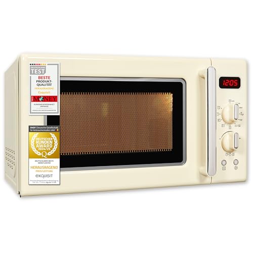 Exquisit Retro-Mikrowelle 700 Watt, 25,5 cm Drehteller, 1000 Watt Grill, 20L, 5 Leistungsstufen,...