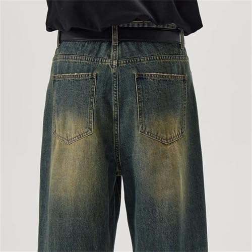 Men Distressed Jeans Baggy Straight Style Korean Streetwear Trousers Vintage Washed Denim Pants3