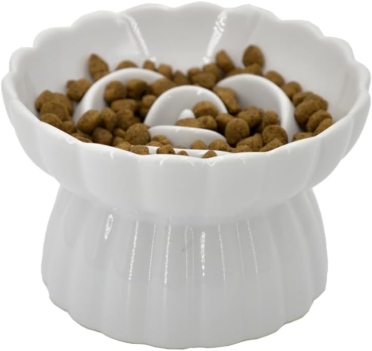 Comedouro lento elevado de cerâmica para gatos Vitisyao, branco