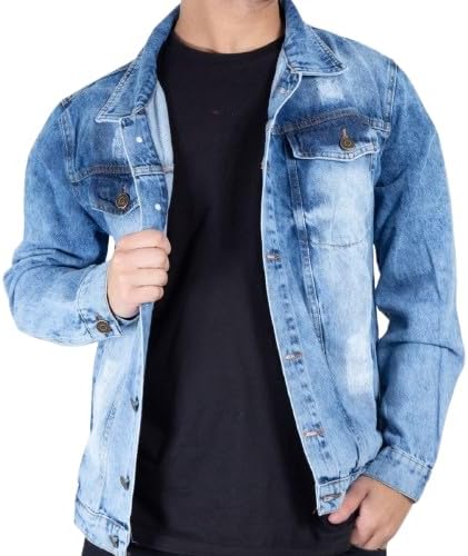 Jaqueta Jeans Masculina, Modelo Clássico, Disponível em Azul Clar...