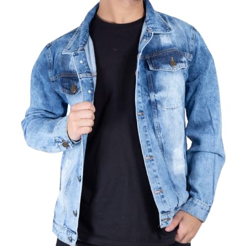 Jaqueta Jeans Masculina, Modelo Clássico, Disponível em Azul Clar...
