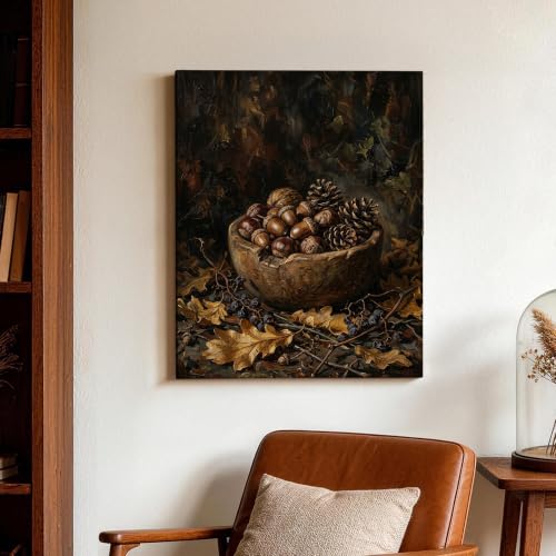 Arte en lienzo de bellotas marrones para pared de dormitorio 3