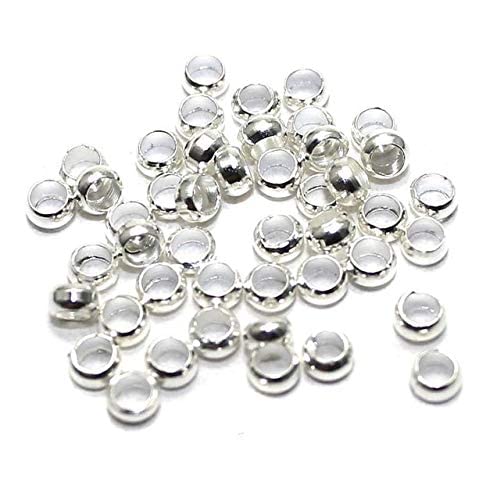 Beadsnfashion Brass Crimp Beads Raw Materials for Bracelet Making, Beads for Jewellery Making, Bag Decoration, Embroidery, Muthyalu Craft etc, Pack of 720 Pcs, (Silver, 2mm)
