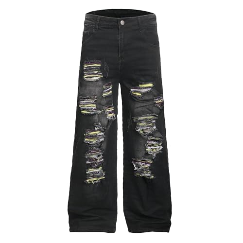Image of QIMYUM Men's Wide-Leg Baggy Flex Jeans Relaxed Loose Fit Long Denim Pants
