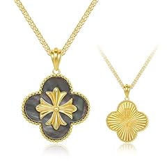 Gold chain and black shell clover necklace