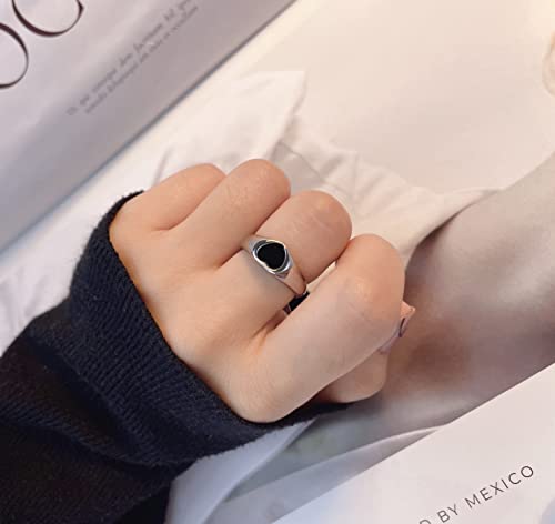 MYNENEY Stainless Steel Heart Signet Rings Wedding Bands| Engagement Ring For Women|Promise Rings For Her Him Size6-12 (Silver+LoveBlack, 8) - Thumbnail 2