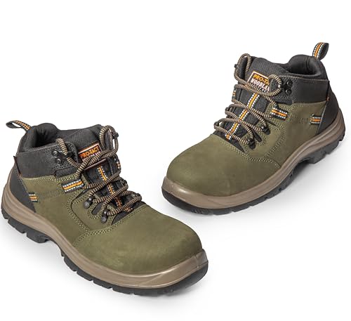 Image of Woodland Armour Nubuck Leather Safety Shoes for Men | Oil Resistant Safety Shoe with Anti Slip Grip | Lightweight, Antistatic PU Double Density with Composite Toe | Olive Green (6 UK, 40 EU)