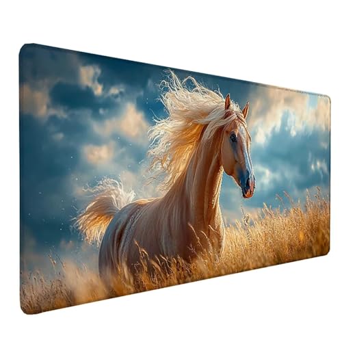 Tapis de souris XXL cadeau femme original et grand sous-main jaune motif cheval