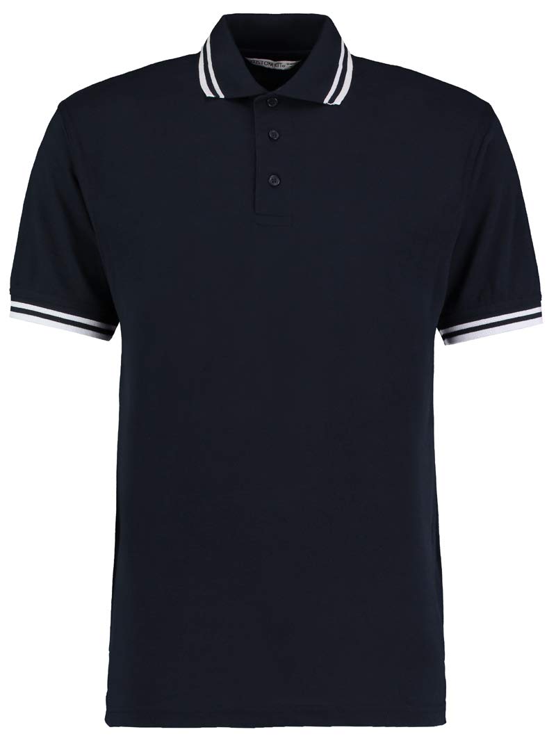 Kustom Kit Mens Short Sleeve Polo Shirts, Navy/White, Large. KK409