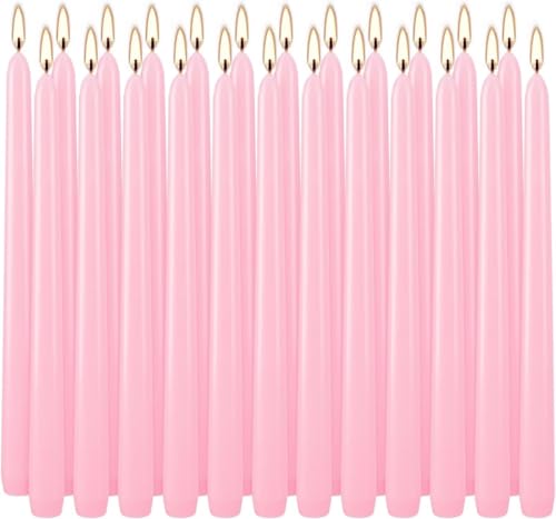 24-Pack 10 Inch Pink Taper Candles, Dripless & Unscented Decorative Candlesticks for Weddings...