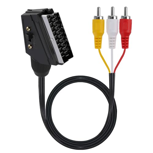 JiangZShangM Câble Péritel vers 3RCA Mâles de 1,5m, Câble Adaptateur Péritel Audio Vidéo Convertisseur pour TV, DVD, Magnétoscope, Système Home...