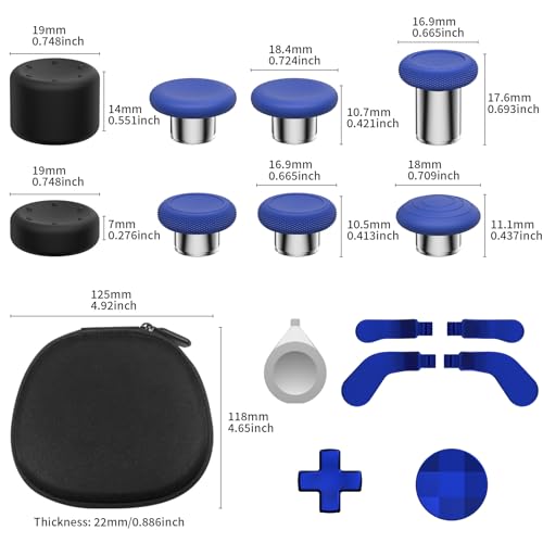 Image of CHARM FOCUS 16-in-1 Metal Thumbsticks Replacement Kits for Xbox Elite Series 2, Xbox Elite 2 Controller Accessories, Includes Magnetic Joysticks, Paddles, Silicone Caps, D-Pads, 1 Tool (Blue)