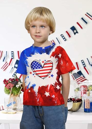 Image of CAZYCHILD Girls American Flag Patriotic Shirt Boys 4th of July Short Sleeves Tshirt USA Clothes for Kids 5-14Y