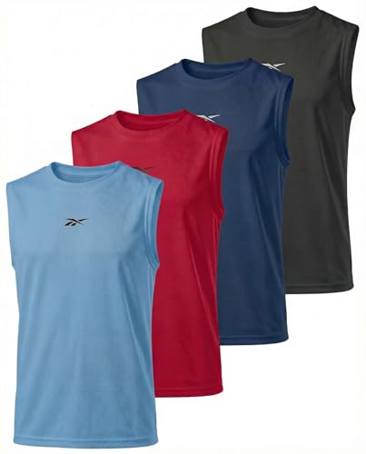 Reebok 4 Pack: Boys' Mesh Tank Tops Athletic Active Sleeveless Basketball Running Sports Training Gym Workout Muscle 6-18- Set 5, XL, (16-18)