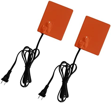 KENUOS 2PCS Engine Block Heater Oil Pan Heater Pad with Thermostat 120V 150W 4 X 5 Inch 3M Self-Adhesive Metal Surface Dipstick Engine Block Silicone Heating Pad with 68 Inch Long Power Cord