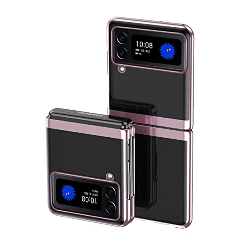 Galaxy Z Flip3ケース 薄型 透明PC メッキフレーム キラキラ 手帳型 折り畳み 携帯電話 軽量 カバー 可愛い 面白い 全面保護 レンズ保護 ワイヤレス充電 おしゃれ 指紋防止 かわいい キャラクター 人気 フリップ スマホ 耐衝撃 滑り防止 落下防止 Beautycatcher - バラの金
