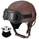 Deutscher Stil PU Leder Helme, Retro Motorrad Halbhelm, Erwachsene Männer...