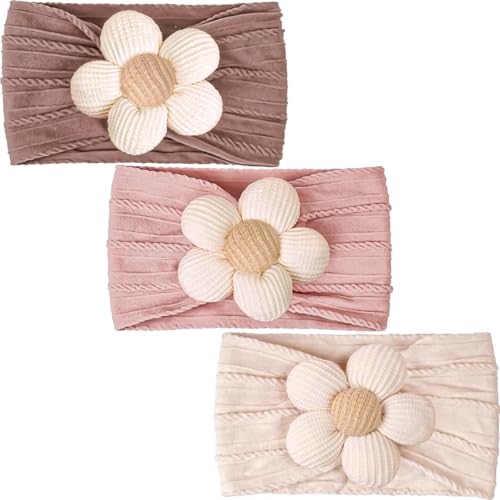 Image of CÉLLOT Baby Flower Headbands Baby Girls Nylon Headbands Baby Essentials Stretchy Hairbands Handmade Hair Accessories for Newborn Infant Toddlers Kids (Pink,Cameo,Salmon)