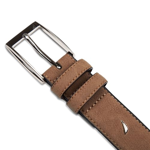 Image of Nautica Men's Casual Leather Belt | Everyday | Classic | Pants | Jeans | Khakis | Chinos | Metal Buckle