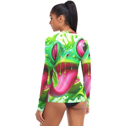 Rash Guards Women Shirts Lightweight Splash Frog Neon Green Sun UV Protection Swim Long Sleeve Tops UPF 50 XS4
