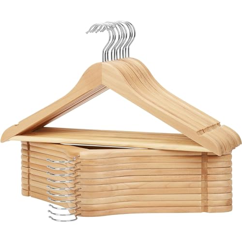 KROWN - Perchas de Madera Natural Antideslizantes con Muescas, Ideales para Trajes, Abrigos, Chaquetas, Camisas y Pantalones, Gancho Giratorio de 360° (Natural, 6 Unidades)