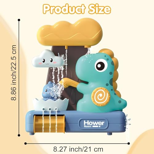 Image of Happy Hues Dino Bath Toys for Babies &Toddlers- Mold-Free Wall Mount Waterfall Bath Toys (Dino)
