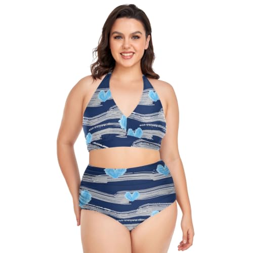 Bikini pour femme grande taille bleu marine maillots de bain 2 pièces
