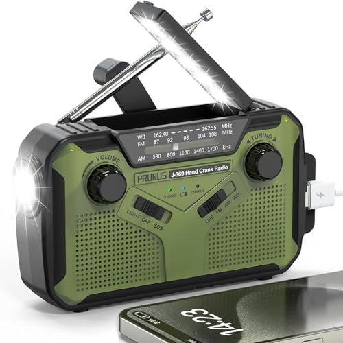 Vtizikl Solar Radio, Wind Up Radio, Emergency Radio with Torch, SOS Alarm, Reading Lamp, 3000mAh Power Bank, Rechargeable AM/FM Radio for Phone Charging, Camping, Outdoor (Green)