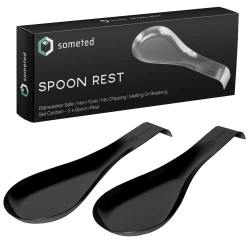Someted STH028 Stainless Steel Spoon Rest-Spatula Ladle Holder Set Of 2 Stainless Steel Utensil Spoon Rest Holder Brushed Finish Dishwasher Safe-Serving Cooking Modern Black cover