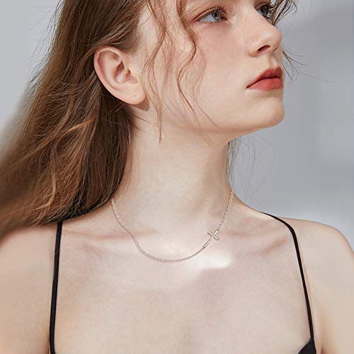 EleQueen 925 Sterling Silver Sideways Cross Pendant Choker Necklace Christian Jewelry Gifts for Mother Women Girls (Sideways Cross Necklace), Valentine's Day/Mother's Day/Christmas Jewelry Gift for Wife/Mom2