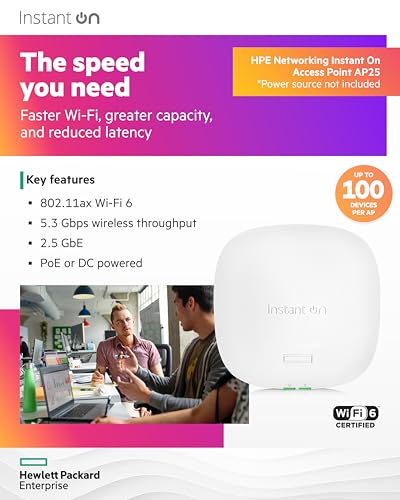 Image of HPE Networking Instant On Access Point AP25 4x4 WiFi 6 Indoor Wireless Access Point | Power Source Not Included | US Model (R9B27A)