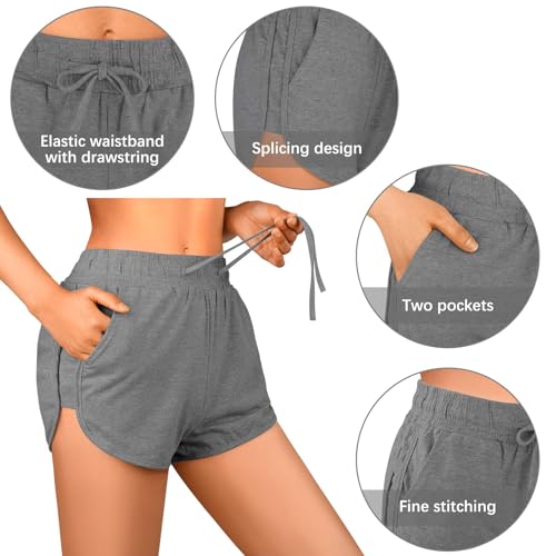 URATOT 2 Pack Cotton Yoga Short Women Summer Running Gym Sports Waistband Shorts with Pockets2