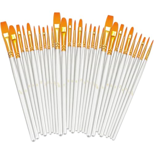 Image of BOSOBO Assorted Nylon Acrylic Artist Paint Brushes Set,White,30 Pcs
