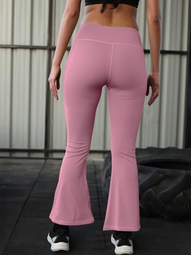 Image of CHKOKKO Gym Pants for Women Workout High Waist Flared Yoga Pants for Woman with Side Pocket Quick Dry Body Fit Stretchable Sports Leggings Trousers Activewear Lower