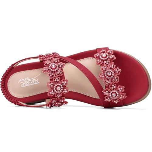 Image of TEMOFON Sandals for Women Flat Dressy Summer Flower Sandals with Ankle Strap Comfortable Casual Walking Flat Sandals Size 5-11