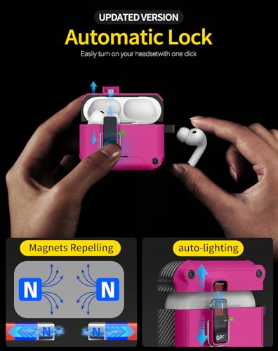 Image of Pohgelan for AirPods Pro 3 Case with Safety Lock-Rose red | Magnetic Automatic Lock with Cleaning Kit&Keychain,Compatible with Magsafe