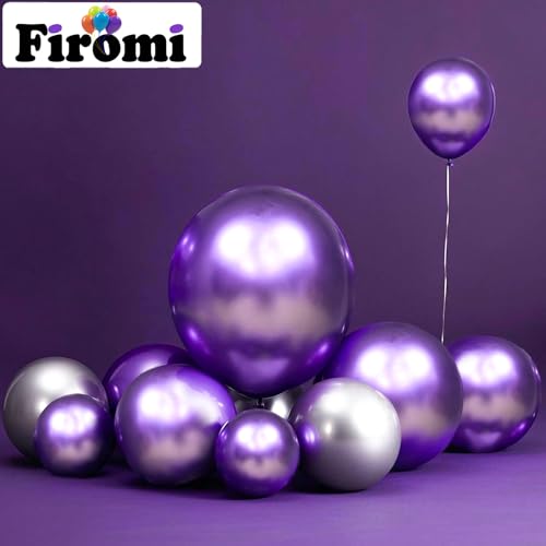 Image of Firomi Metallic Chrome Purple Balloons 18-inch 12 Pack (with 1 Ribbon)
