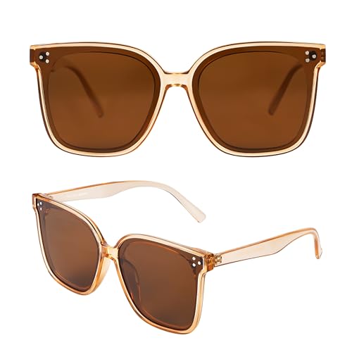 Image of Trendy TAC Polarized Square Sunglasses for Women Men, Oversized Lightweight TR90 Frame UV400 Protection