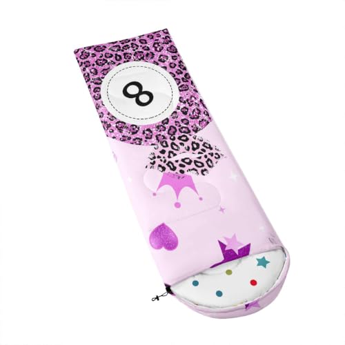 Bolsa de dormir jejeloiu Zebra 8 Ball para camping, diseño negro y púrpura, capacidad individual, rectangular, peso 3.1 pounds, para niños, uso en 3 estaciones (41°F-77°F) miniatura 3