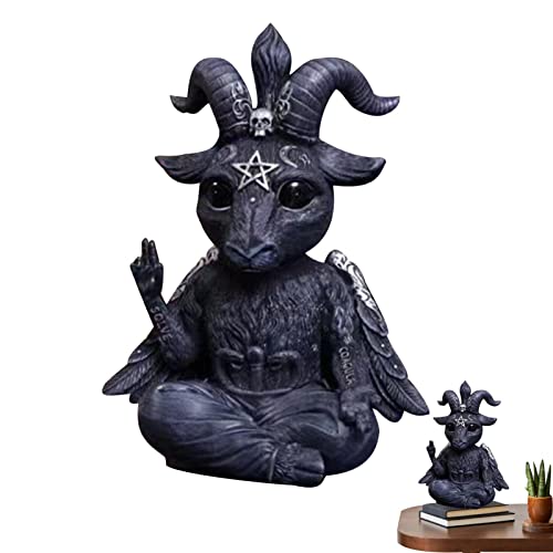 Jimtuze Ziege Satan Skulptur - Baphomet Heilige Ziege Harz Statue Mendes Gott Ziege,Schwarze Satan-Figur, Dekoration, Satanisches Idol, Baphomet-Skulptur, sitzende Meditations-Magie-Ziege Cover