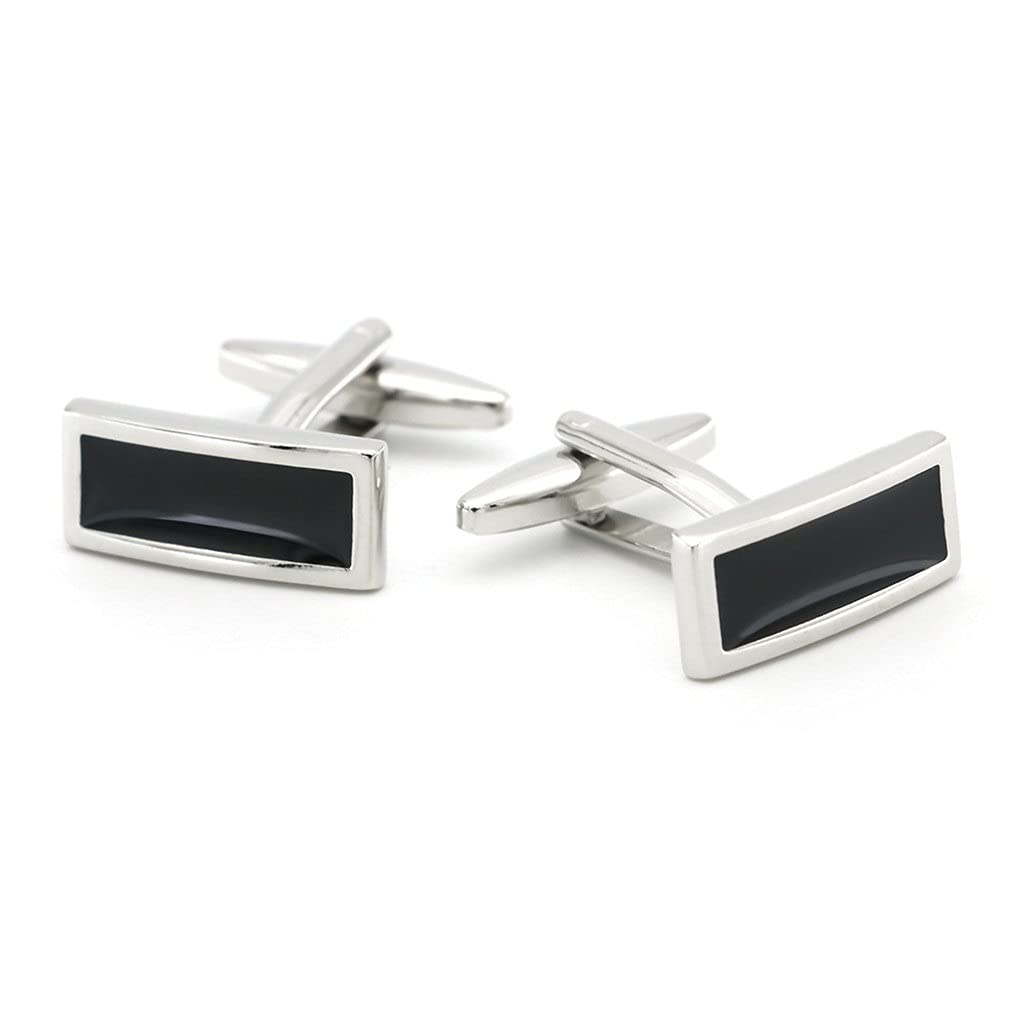 Gemelos para Hombre, Estilo Camisa Francesa, Estilo Business, Negros, rectangulares, Pintados, antioxidantes y duraderos.
