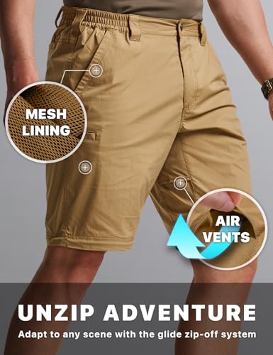 Image of CQR Men's Convertible Cargo Tactical Pants, Water Resistant Outdoor Hiking Pants, Zip Off Lightweight Stretch Work Pants