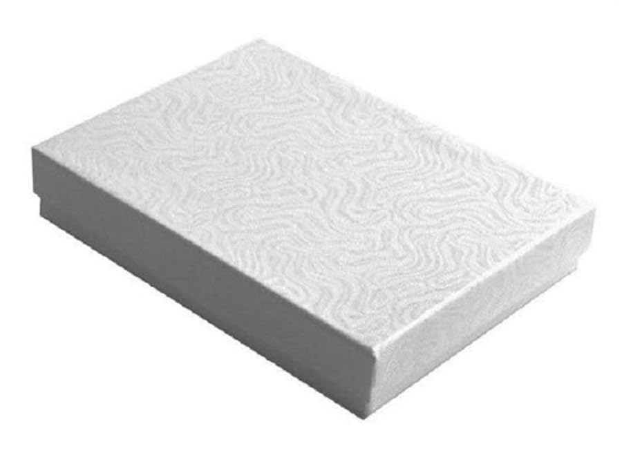 RJ Displays 6 Pack Cotton Filled Swirl White Cardboard Jewelry Boxes for Necklace, Bracelet, Watch & Small Gifts, Jewelry Gift Boxes with Lids, Size 5.25 x 3.75 x 1 Inch – White