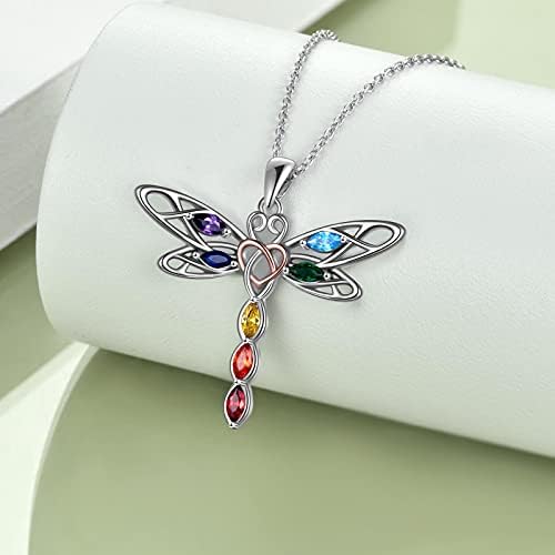YFN Dragonfly 7 Chakra Necklace for Women Sterling Silver Celtic Dragonfly Pendant Necklace Jewellery Mother Birthday Mom Gifts for Mom Wife